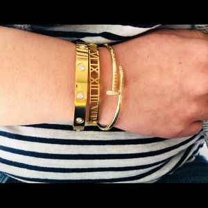 Yellow gold nail bracelet bangle crystal stack